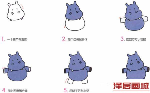 简笔画彩色小河马的画法步骤