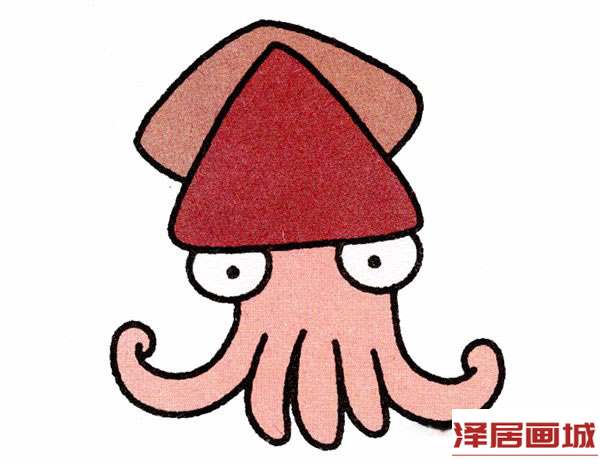 简笔画卡通风格乌贼的画法图片