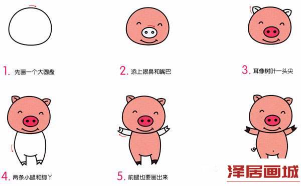 简笔画粉红小猪的画法图片