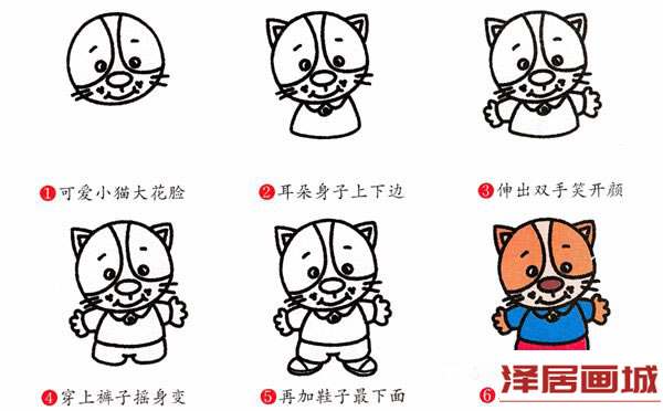 卡通小猫咪简笔画步骤图片彩色