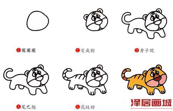 威猛的老虎简笔画图片教程彩色