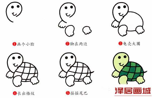 回头张望的小乌龟简笔画图片教程