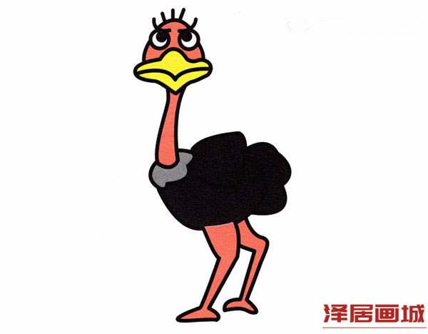 搞笑卡通鸵鸟简笔画图片教程