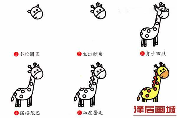 卡通风格的长颈鹿简笔画画法图片
