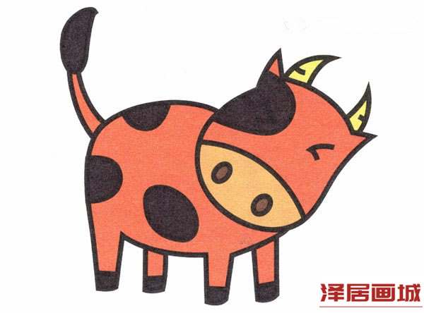 可爱小牛的简笔画画法带颜色