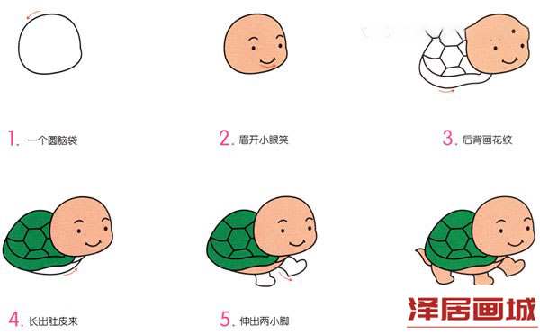 可爱卡通小乌龟简笔画的画法教程