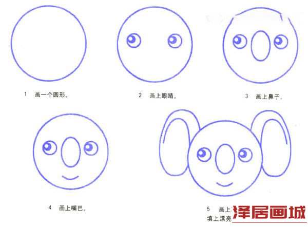 考拉头部的简笔画画法图片