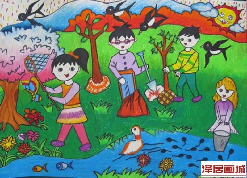 【图片】儿童画春天：郊游