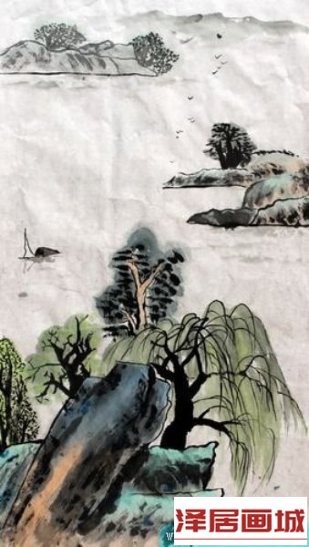 儿童水墨画作品图片：山水画，山中云雾