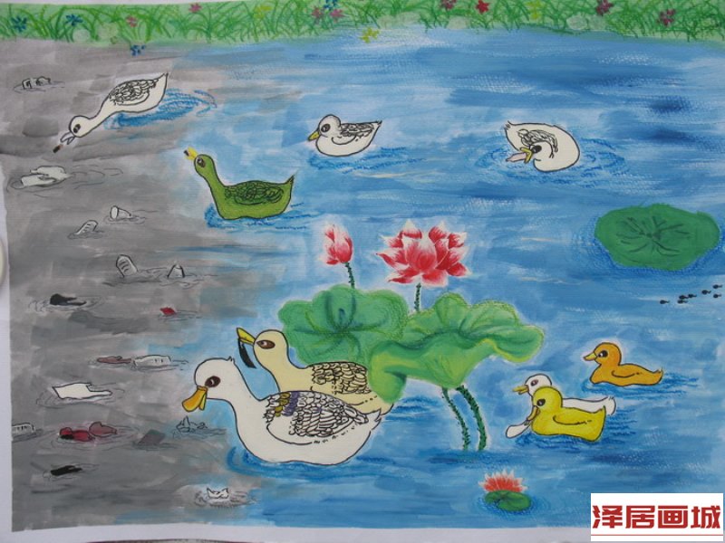 初中科幻绘画作品：环保机器鸭