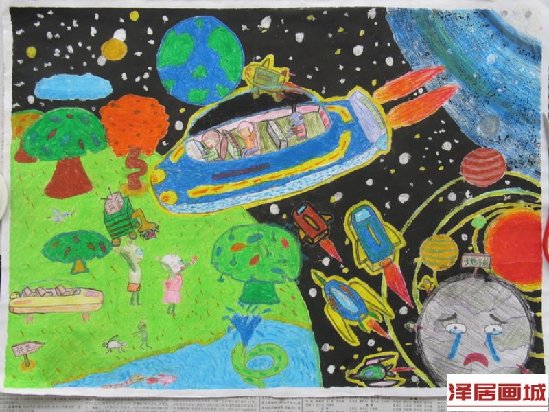 初中科幻绘画作品：太空生活