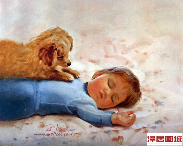 儿童画熟睡的小男孩