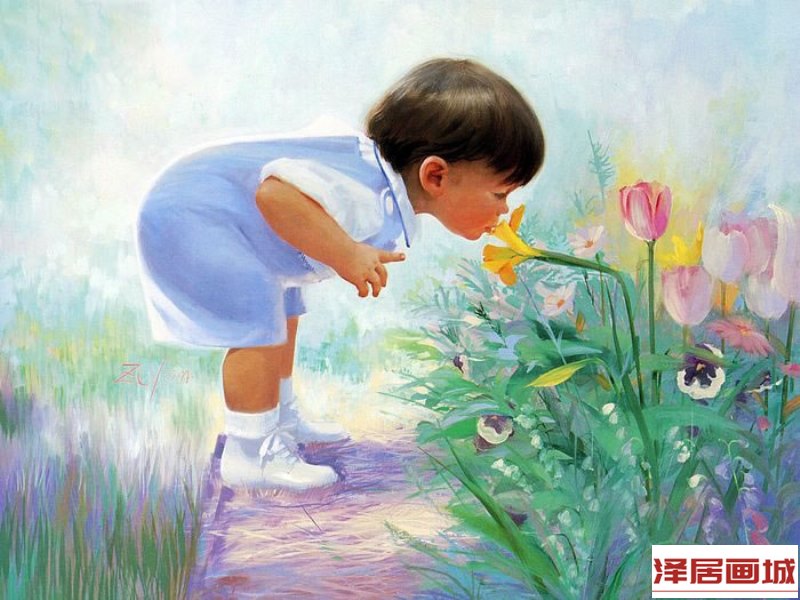 儿童画可爱的小男孩