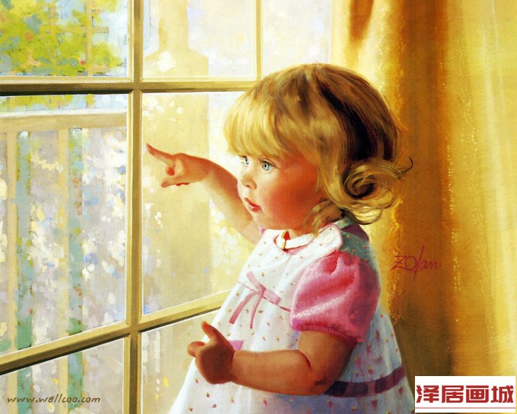 儿童画看风景的小女孩