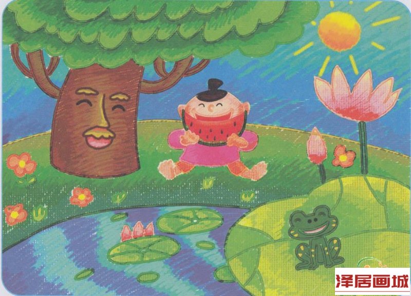 儿童画吃西瓜