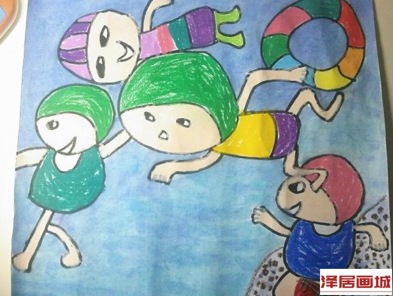 儿童画游泳的孩子