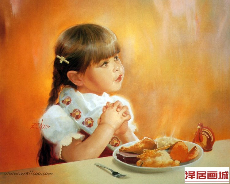 儿童画晚餐前祈祷