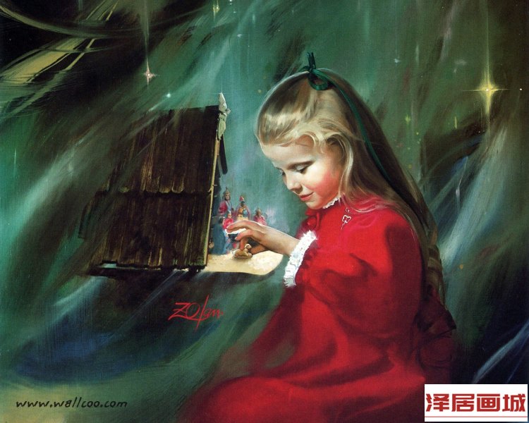儿童画穿红衣服的女孩