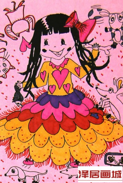 儿童画漂亮的长发女孩