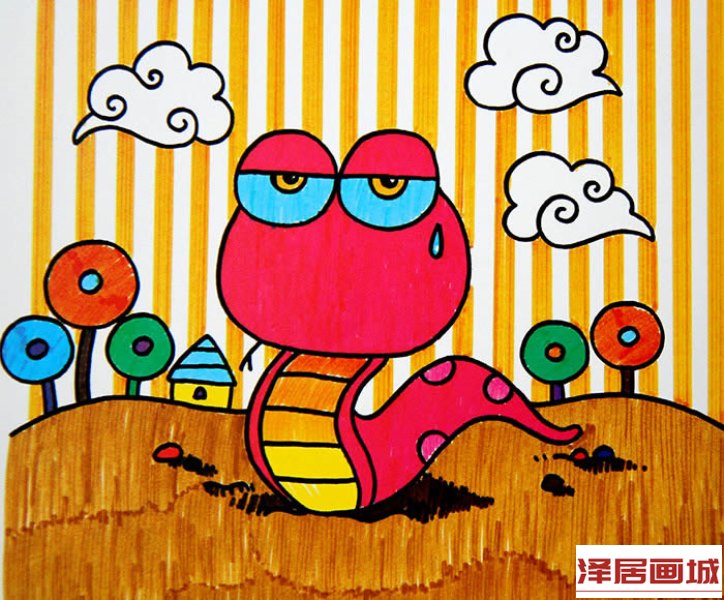 儿童画可爱的眼镜蛇