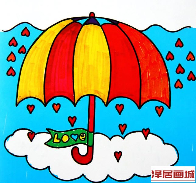 儿童画彩虹颜色的雨伞