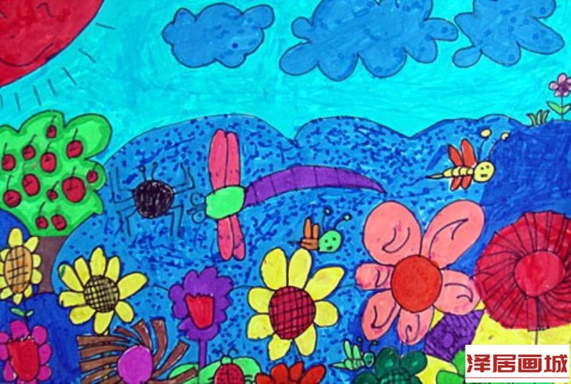 儿童画午后花园