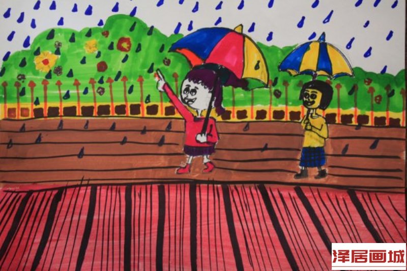 儿童画夏季的雨