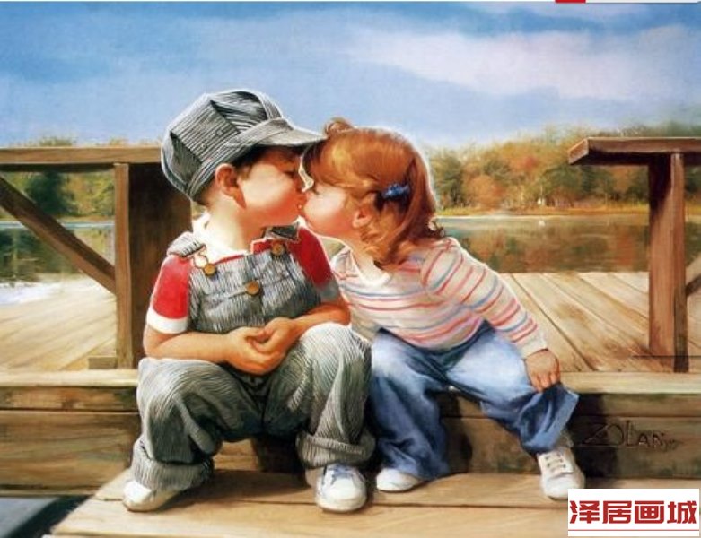 儿童画孩童之吻