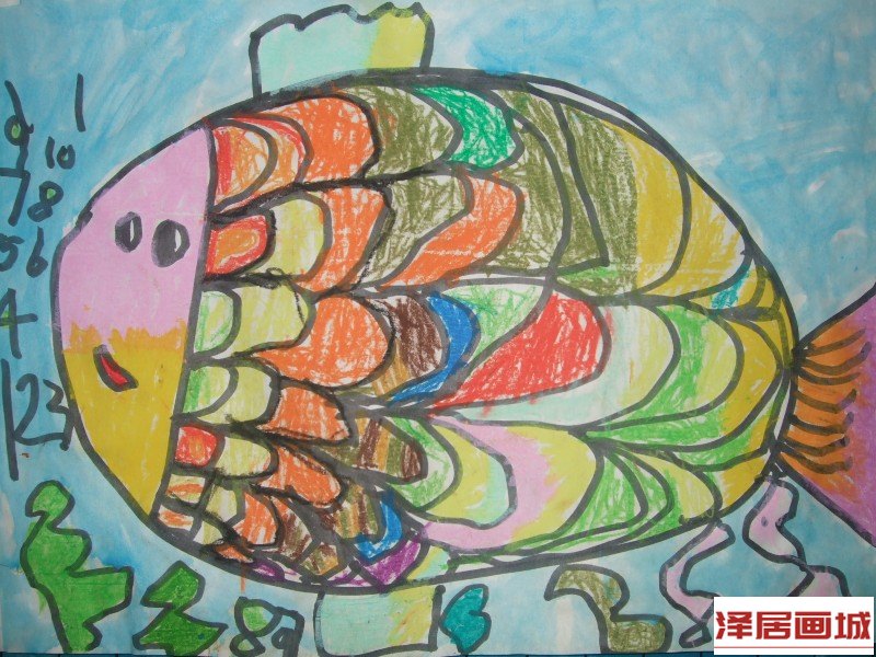 儿童画五彩鱼
