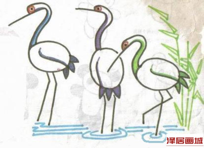 儿童画丹顶鹤