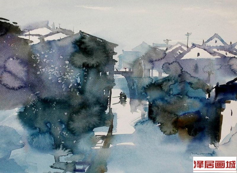 儿童画镇上风景