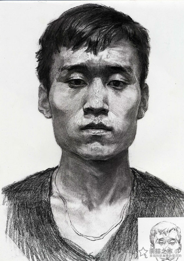 男青年素描头像结构分析