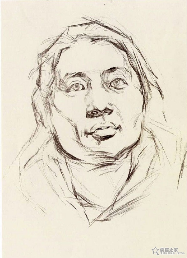 素描女青年头像步骤示范