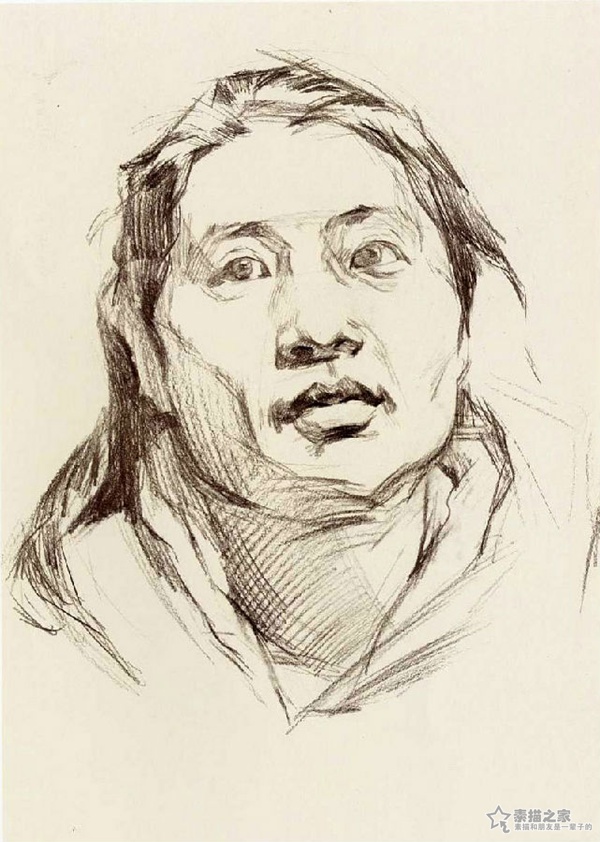 素描女青年头像步骤示范