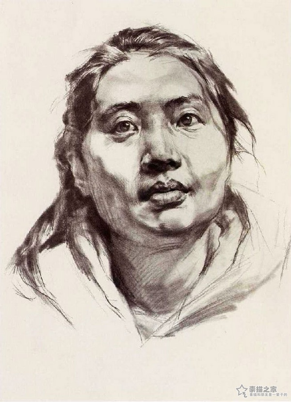 素描女青年头像步骤示范