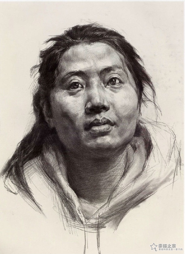 素描女青年头像步骤示范